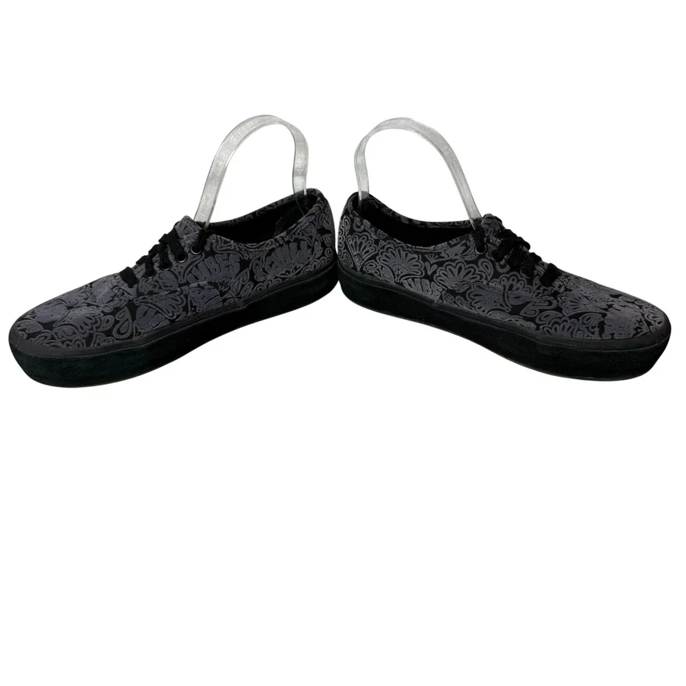 Vans Authentic Gray‎ Black Floral Velvet Low Top Lace Up Sneakers Mens 7.5 Wo 9 - Picture 3 of 6